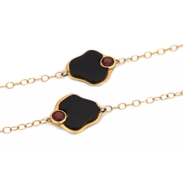 Late 20th Century Garnet Black Coral 14k Yellow Gold Necklace 36" For Sale - Image 5 of 7