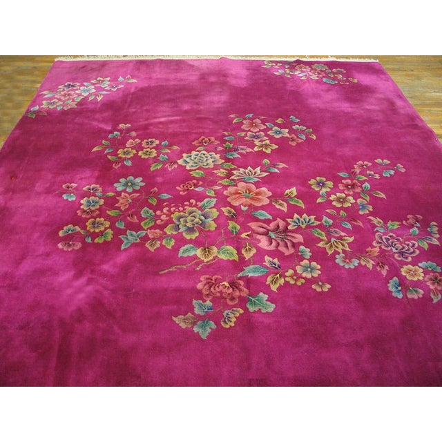 1920s Chinese Art Deco Carpet with Fuschia color 8' 9'' x 11' 2'' Room Size Rugs (8.09ft x 11.02ft), Circa Date: 1930s....