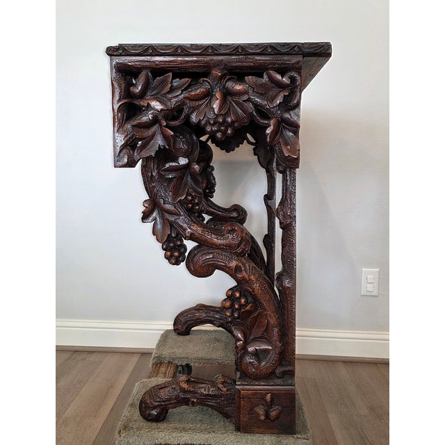 19th Century Rustic Black Forest Highly Carved Wooden Server Console Table For Sale - Image 14 of 18