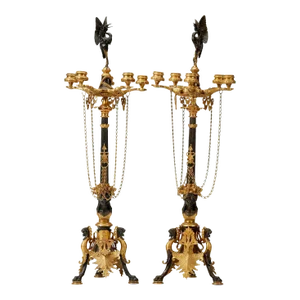 American Gilt d'Ore Gold & Patinated Dark Bronze Empire Revival Candelabras - a Pair