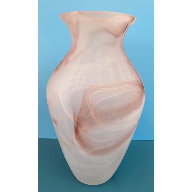 Vintage Tall Fluted Frosted White With Brown Swirl Glass Vase Chairish