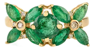 3 Carat Natural Emerald Cluster Engagement Ring With Diamonds in 14k Gold Size 6