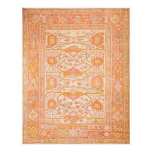 Beautifully Decorative Light Ivory Background Antique Turkish Oushak Rug