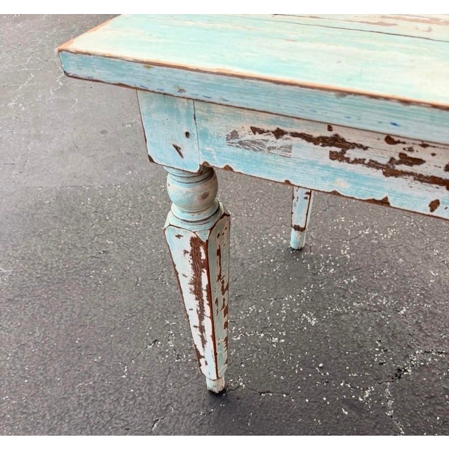 Mid 20th Century Vintage Coastal Turquoise Rustic Farm Table For Sale - Image 5 of 9