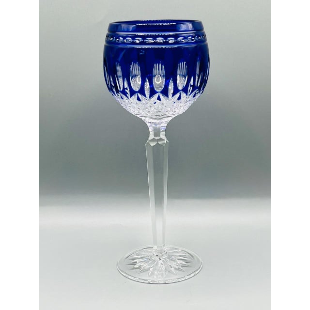 Vintage Crystal Clarendon Hock Wine Glasses from Waterford, Blue Cut in Clear, 1980s, Set of 2 For Sale - Image 12 of 16