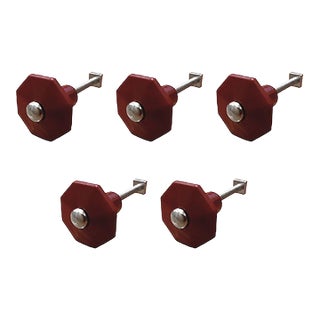 Art Deco Bakelite Octagonal Drawer Door Pull Handle in Burgundy Set of 5 For Sale
