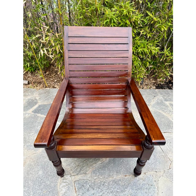 British Colonial Hardwood Slat Planters Chair For Sale - Image 10 of 12