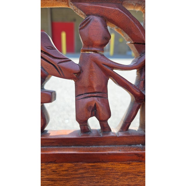 Late 20th Century Hand Carved Folk Art Wood Bench For Sale - Image 4 of 11