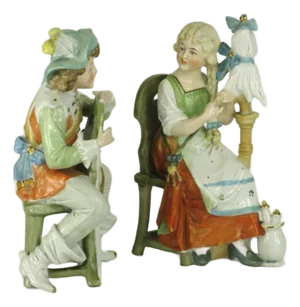 19th Century Figurines Man Woman Lady Sitting Chair Dep Germany 11588 Renaissance Hand Painted