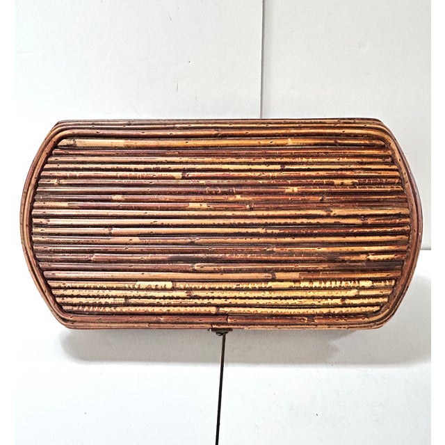 Vintage 1970s Rattan Storage Chest Coffee Table – Boho Coastal Wicker Trunk With Interior Compartments For Sale - Image 11 of 12