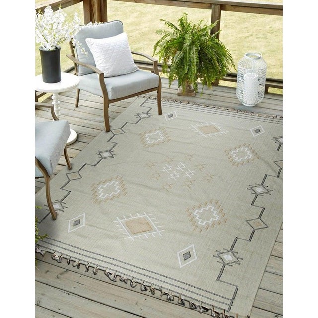 2020s 5x8 Ivory Hand-Knotted Wool Diamond Bordered Field Geometric Modern Carpet Rug For Sale - Image 5 of 9