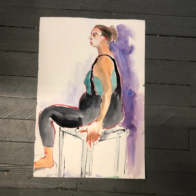 Abstract 1970’s Vintage Abstract Expressionist Female Nude Watercolor Painting Double Sided For Sale - Image 3 of 4