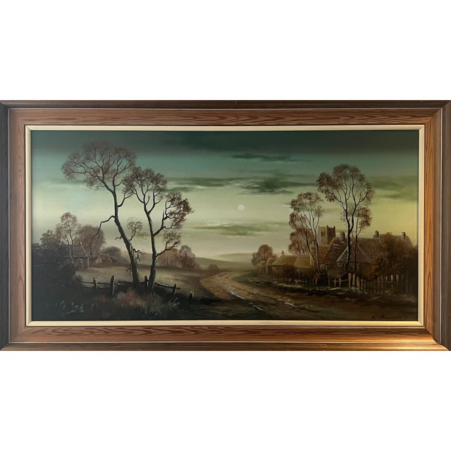 Winter Trees at Village in English Countryside by 20th Century British Artist 1985 Circa For Sale