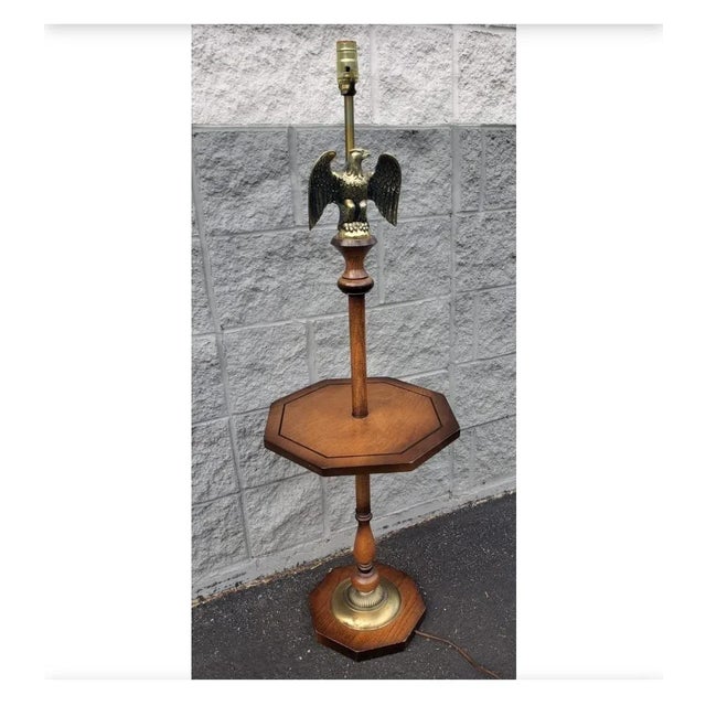 1960s 1960s Solid Wood and Bronze Eagle Mounted Floor Lamp Table For Sale - Image 5 of 5