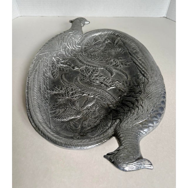 1980s Vintage 1986 Arthur Court Double Pheasant Quail Aluminum Serving Tray For Sale - Image 5 of 9