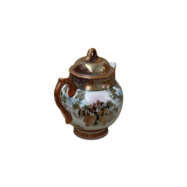 1970s Oriental Orange Red Glaze Porcelain Art Display Teapot Scenery Graphic For Sale - Image 5 of 5