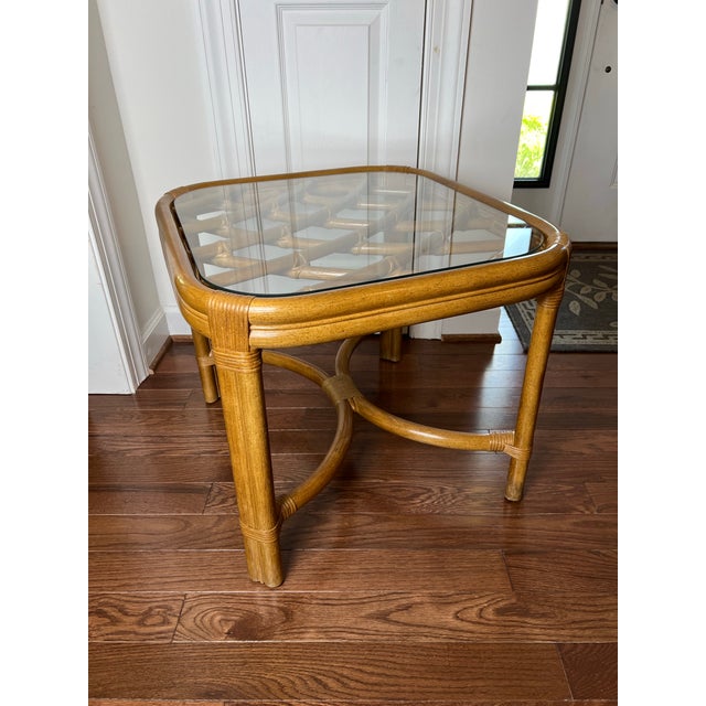 Vintage Late 20th Century Lane Venture Rattan Sunroom Side Table | Chairish