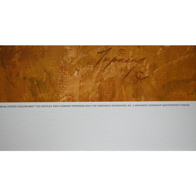 Howard Terpning “Coffee Coolers Meet the Hostiles” Signed Limited Edition MasterWork Giclée Canvas, 11/50 For Sale In Denver - Image 6 of 9