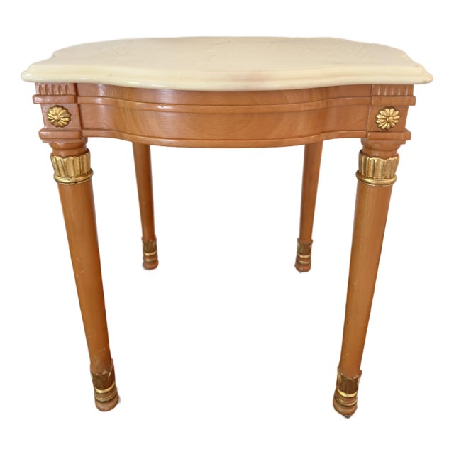 Vintage Italian Carved Beech & Gold Leaf Side Table With Onyx Top For Sale