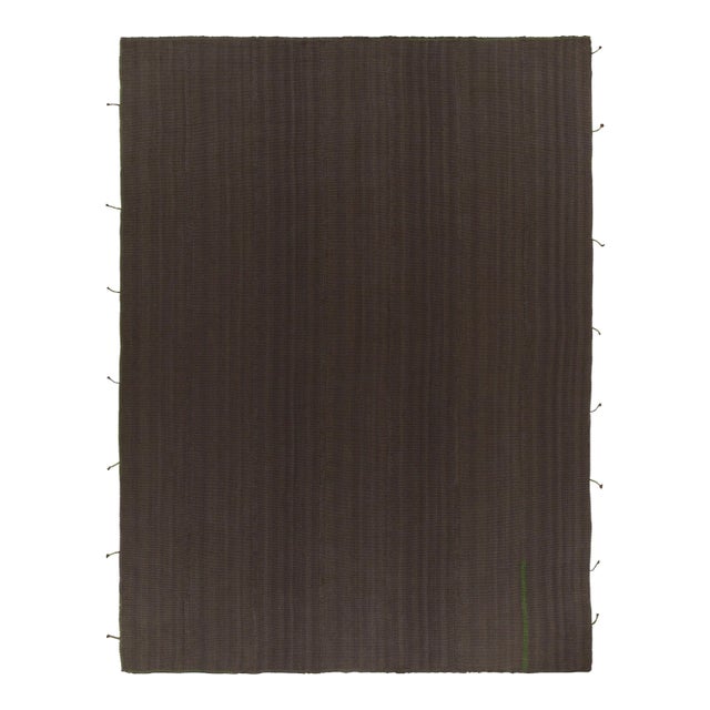Rug & Kilim’s Contemporary Kilim in Rich Brown Stripes, Panel Woven Style For Sale