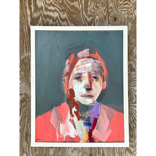 Vintage Boho Original Abstract Expressionist Oil Portrait on Canvas For Sale - Image 4 of 6