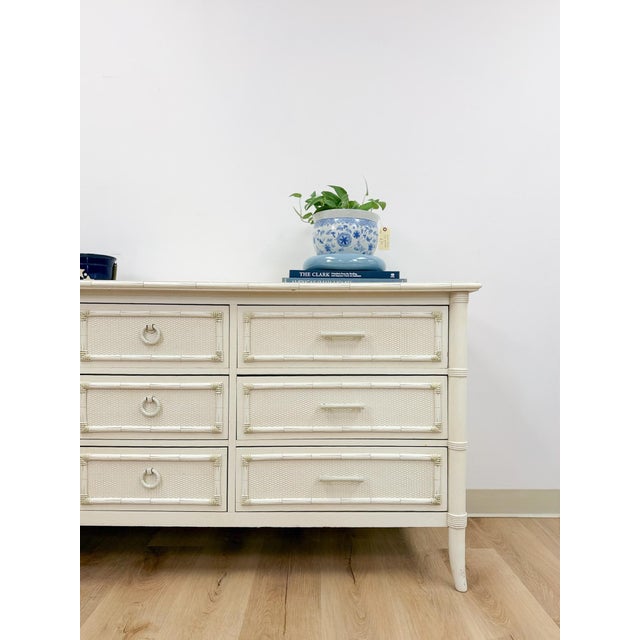 Mid 20th Century Vintage Thomasville Paoletti Faux Bamboo 9 Drawer Dresser White Hollywood Regency For Sale - Image 5 of 16