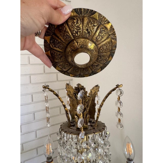 1920s Antique French Empire Style Crystal and Gilt Brass Chandelier For Sale - Image 5 of 8