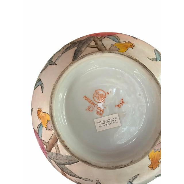 Ceramic Vintage Chinese Porcelain Fruit & Floral Bowl | Hand-Painted Famille Rose Style Centerpiece Bowl For Sale - Image 7 of 10
