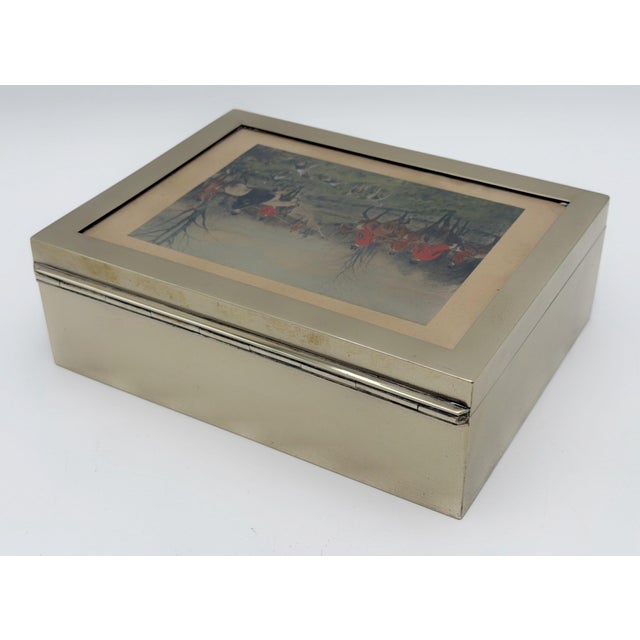 Wood Vintage English Hunt Scene Silver Plate and Glass Humidor or Trinket Box For Sale - Image 7 of 12