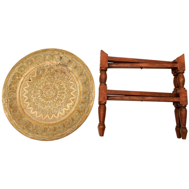 Handcrafted Folding Tea Table with Brass Tray from Liberty of London, 1900s, Set of 2 For Sale - Image 11 of 13