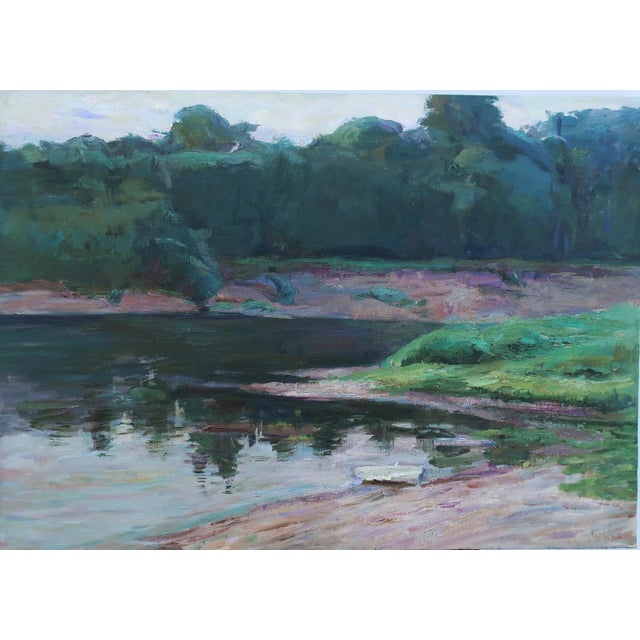 Original Impressionism River Landscape Oil Painting, Ukrainian Art 50-70 For Sale