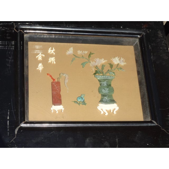 Wood Vintage Oriental Asian Black Nesting Tables W Decorative Table Tops ~ Set of Four For Sale - Image 7 of 13