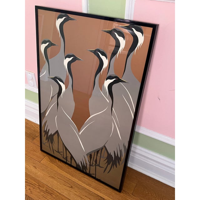 1980 Asian Crane Wall Art Print, Framed For Sale - Image 4 of 4