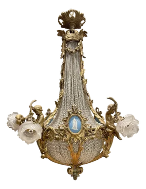 Late 19th Century French Bronze, Crystal And Porcelain Chandelier
