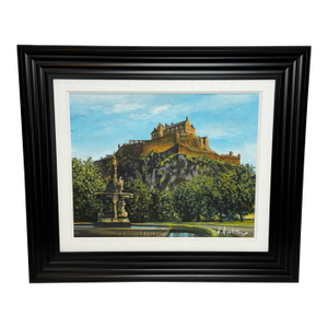 Original Scottish Painting of Edinburgh Castle & Ross Fountain by Vikki Hastings – Framed Cityscape”