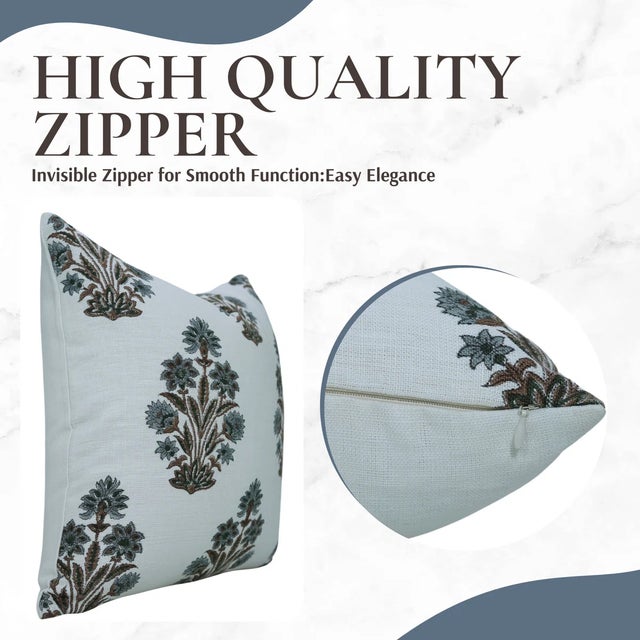 Art Deco Fabdivine Handmade Block Print Throw Cushion Cover 14x14 Inch Off-White Linen-Morpankh For Sale - Image 3 of 5