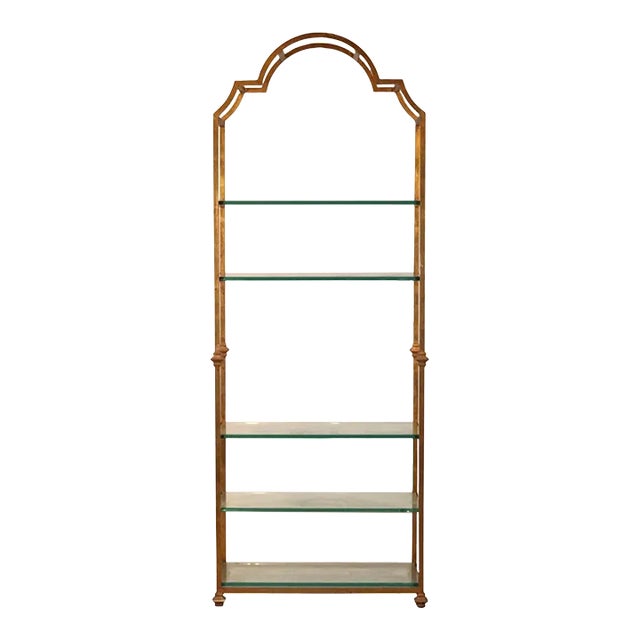 Mid 20th Century Italian Neoclassical Gilt Iron Etagere With Glass Shelves For Sale