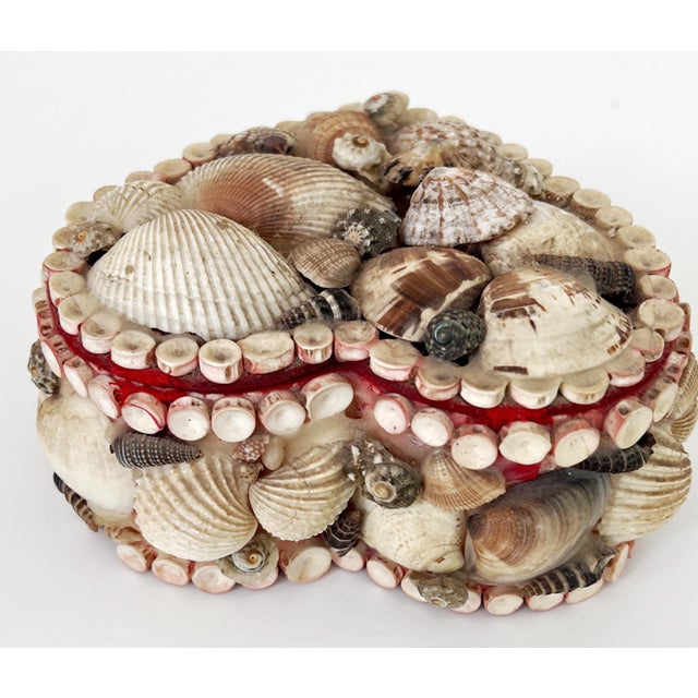 Nautical Antique Sailors Valentine Shell Encrusted Heart Shaped Trinket Box, C 1920s For Sale - Image 3 of 8