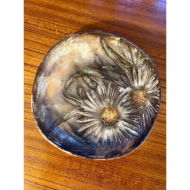 ALEXANDER KOSTANDA VALLAURIS pottery floral bowl and plate Bowl measures 6.5" x 6" x 2", plate measures 6.75" in diameter...