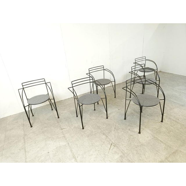 Vintage Italian Dining Chairs with Armrests, 1980s, Set of 6, in Very Good conditions. Designed 1980 to 1989