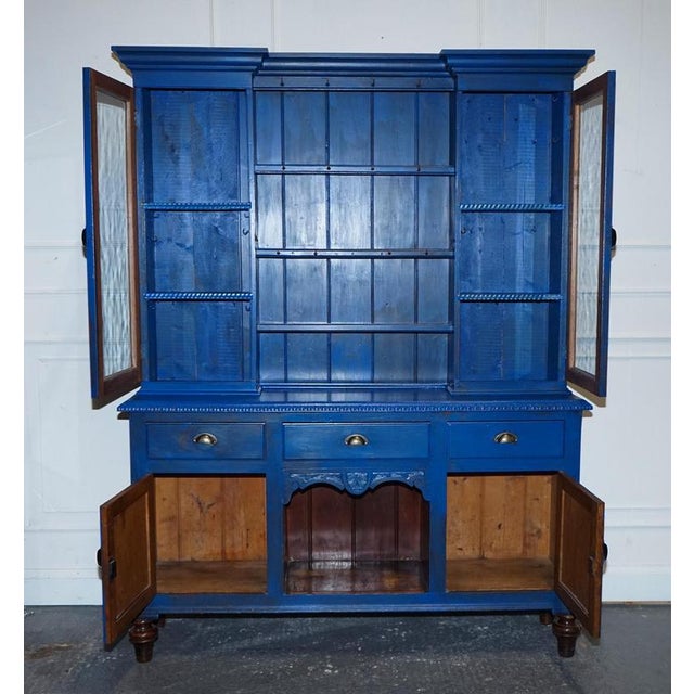 Antique Victorian Vibrant Blue Hand-Painted Kitchen Cupboard For Sale - Image 15 of 18