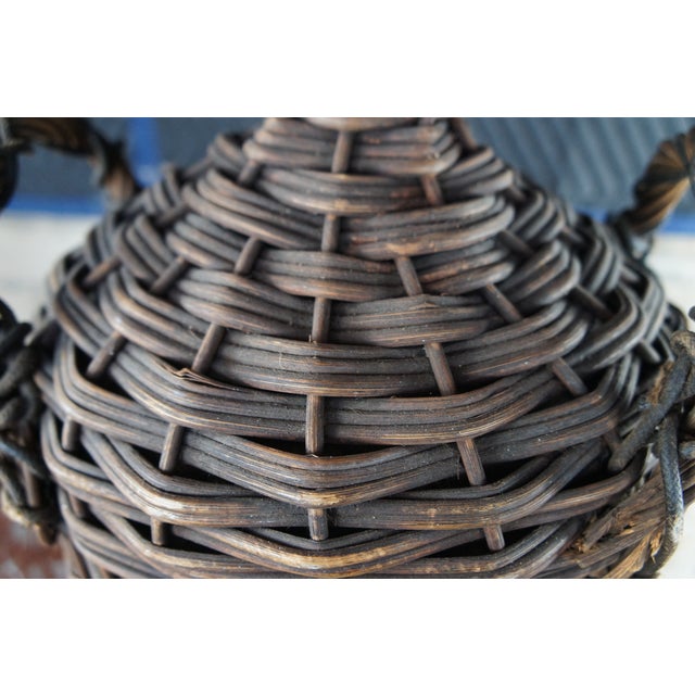 Antique French Wicker Wrapped Green Glass Demijohn Wine Bottle Jug Carboy For Sale - Image 6 of 9