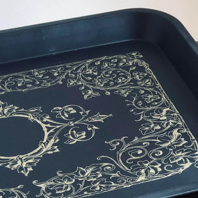 Black Late 20th Century Black & Gold Tole Tray For Sale - Image 8 of 11