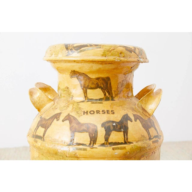 Metal Equine Decoupage Decorated Dairy Farm Milk Jug For Sale - Image 7 of 13