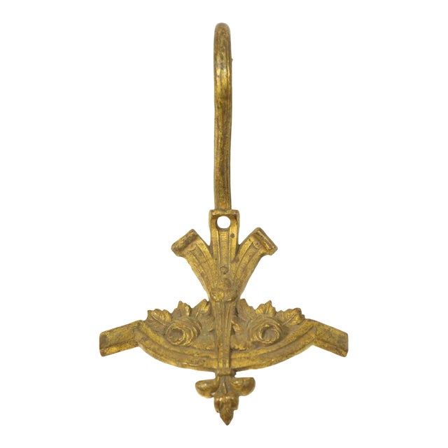 Mid 20th Century Brass Rose Curled Top Curtain Sash Holder For Sale