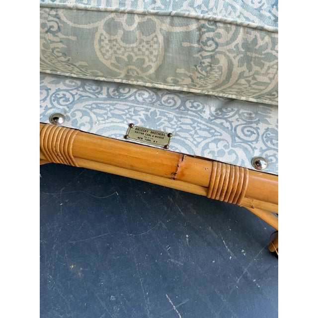 Baby Blue Vintage Boho Bielecky Brothers Rattan Lounge Chair With Ottoman For Sale - Image 8 of 8