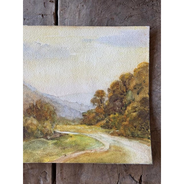 19th Century Antique Original English Watercolor Painting, Country Road For Sale - Image 4 of 9