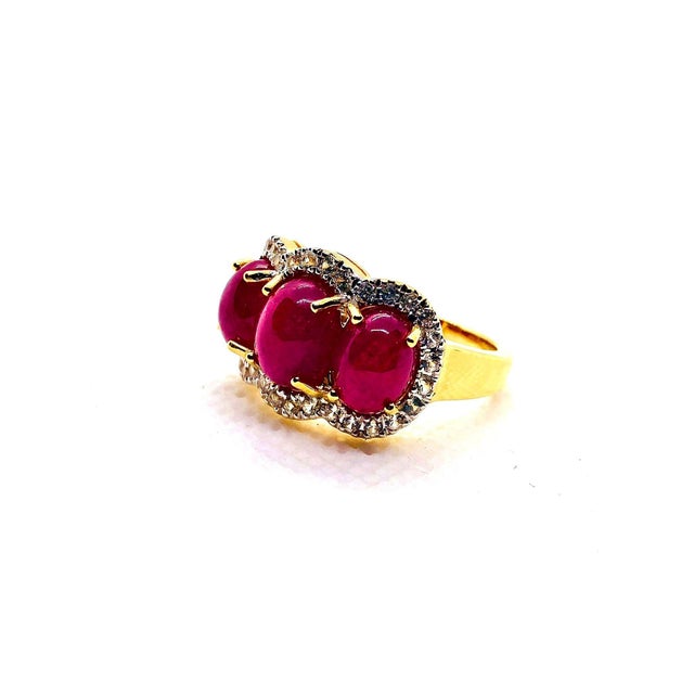 Late 20th Century Bochic “Capri” Vintage Natural Ruby & Topaz Retro Ring Set In 18K Gold & Silver For Sale - Image 5 of 12