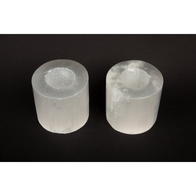 Moonlit Glow: Pair of Selenite Candle Votives 3”H For Sale - Image 4 of 4