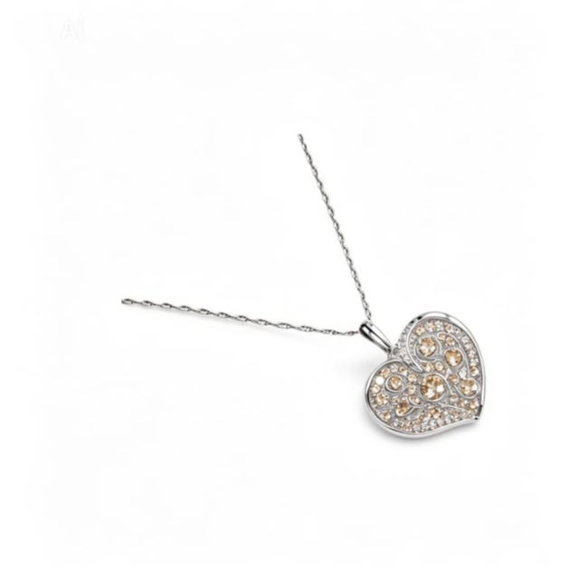 Mid 20th Century 14k White Gold Champagne Diamond Heart Pendant Necklace Estate For Sale - Image 4 of 4